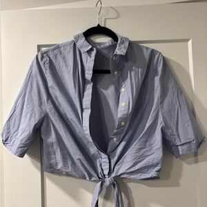 Light Blue Button-Up Tie Front Shirt